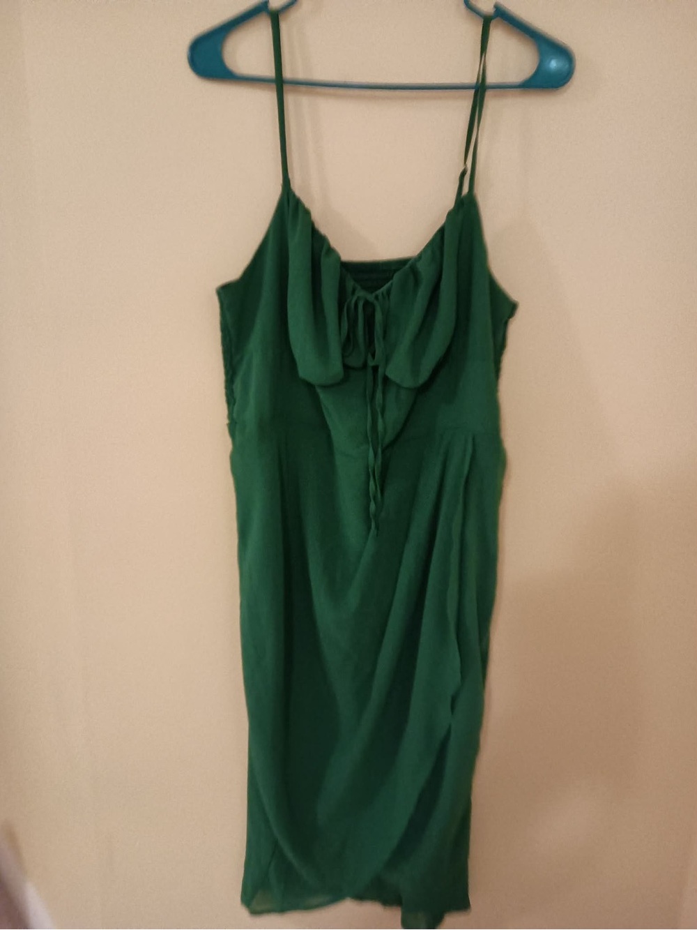 SHEIN Green Spaghetti-Strap Midi Dress with Tie Front